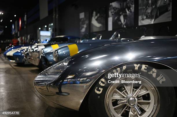 Vintage Goodyear tires are seen on a 1965 Daytona coupe vehicle inside the Shelby American Inc. World headquarters in Las Vegas, Nevada, U.S., on...