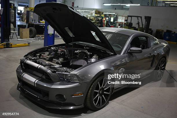 Super Snake Mustang sports car sits parked on the factory floor while receiving upgrades at the Shelby American Inc. World headquarters in Las Vegas,...