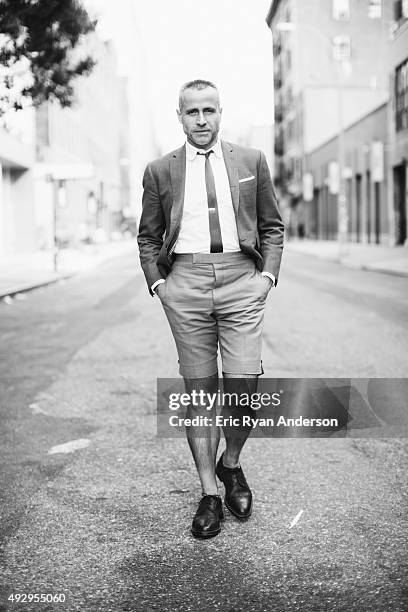 American fashion designer Thom Browne is photographed for Gotham Magazine on August 8, 2014 in New York City.