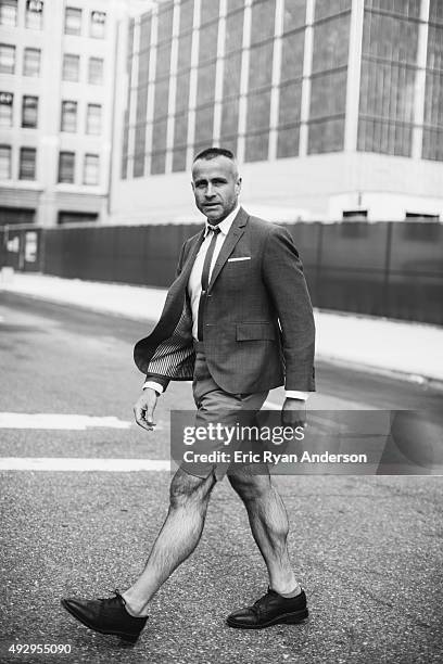 American fashion designer Thom Browne is photographed for Gotham Magazine on August 8, 2014 in New York City.