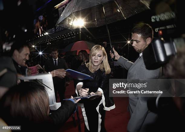 Cate Blanchett attends the 'Carol' American Express Gala during the BFI London Film Festival, at the Odeon Leicester Square on October 14, 2015 in...