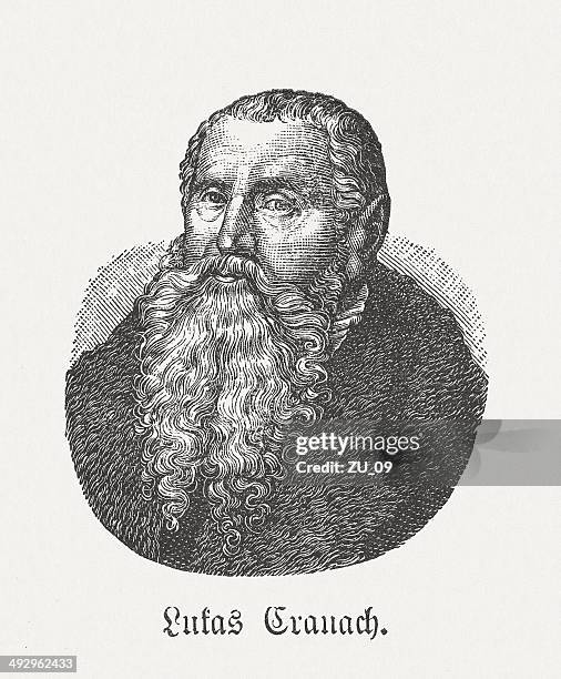 lucas cranach, (c. 1472-1553), wood engraving, published in 1881 - interior designer portrait stock illustrations