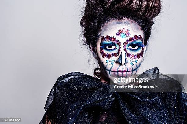 halloween sugar skull creative make up - halloween zombie makeup stock pictures, royalty-free photos & images