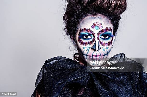 halloween sugar skull creative make up - zombie makeup 個照片及圖片檔