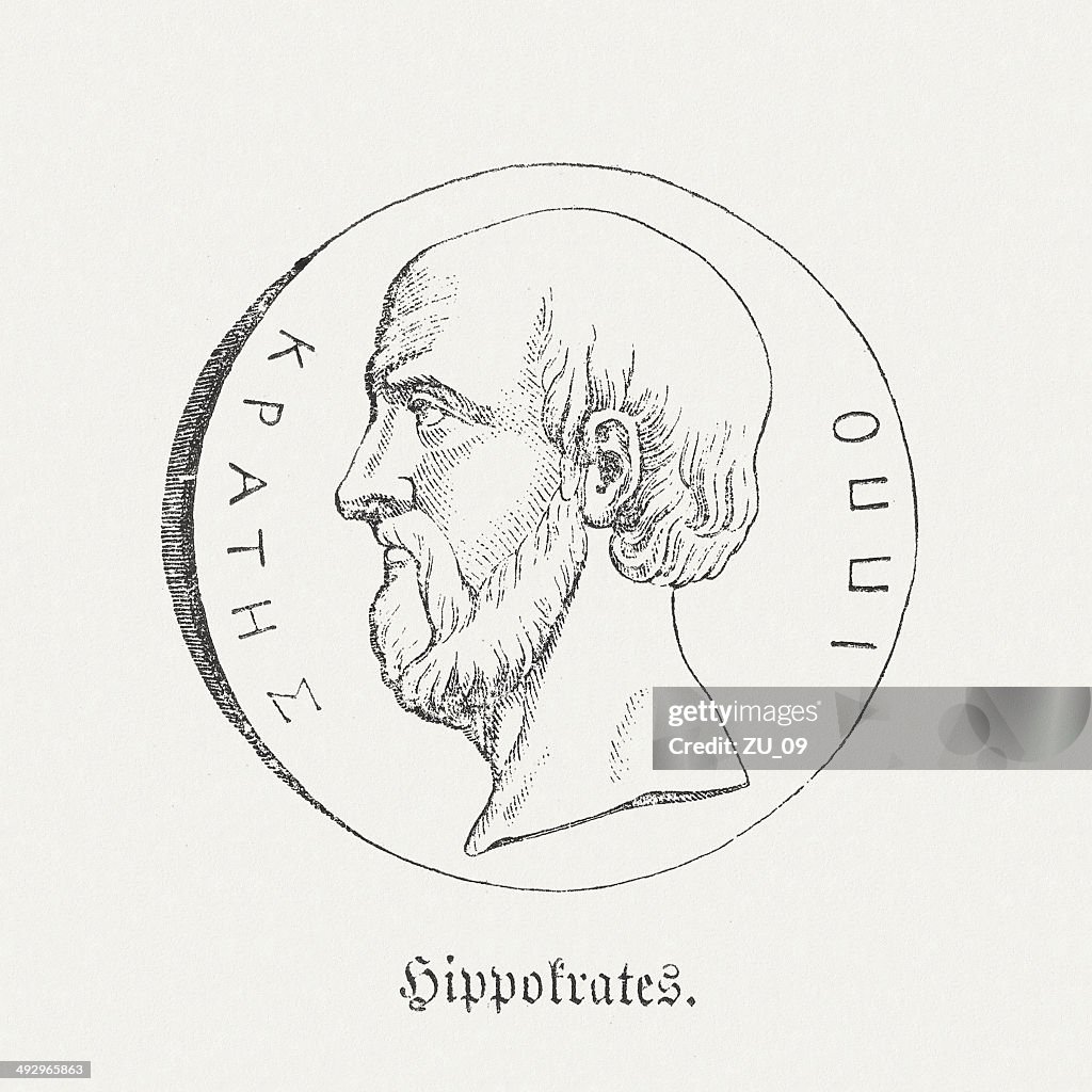 Hippocrates of Cos (c.460-c.370 BC), wood engraving, published in 1881