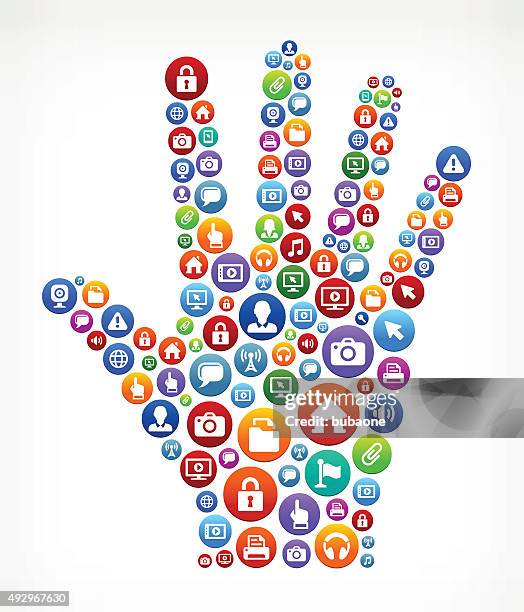human palm technology internet and web media icon pattern - camera screen white background stock illustrations