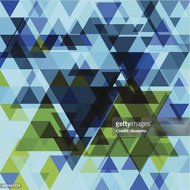 abstract vector blue triangle pattern background - triangle percussion instrument stock illustrations