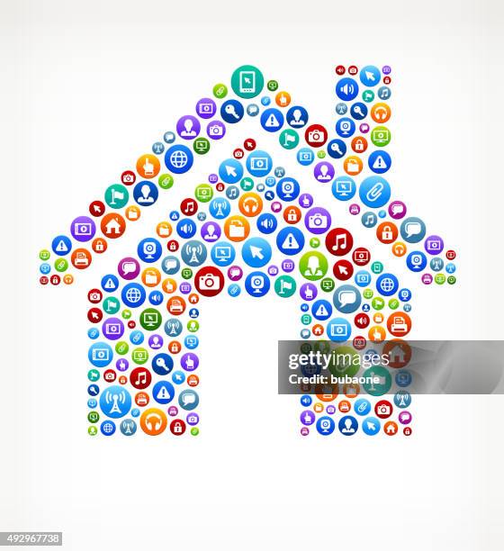 home technology internet and web media icon pattern - construction tablet screen stock illustrations