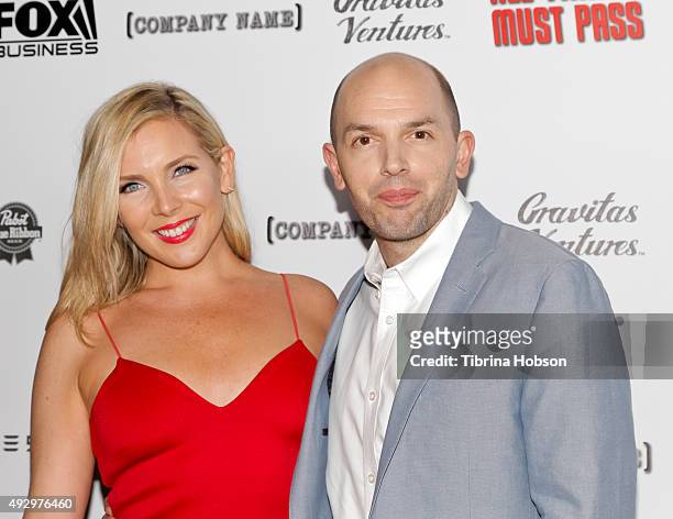 June Diane Raphael and Paul Scheer attend the premiere of 'All Things Must Pass' at Harmony Gold Theatre on October 15, 2015 in Los Angeles,...