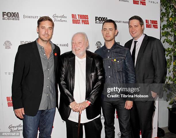 Sean Stuart, Russ Solomon, Colin Hanks and Nolan Gallagher attend the premiere of 'All Things Must Pass' at Harmony Gold Theatre on October 15, 2015...