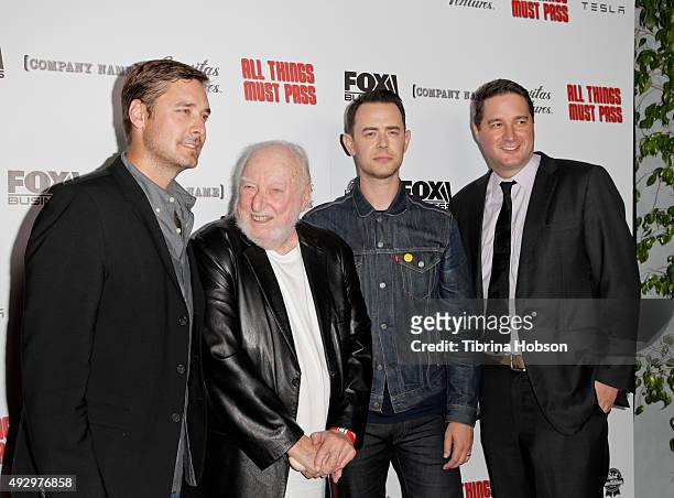 Sean Stuart, Russ Solomon, Colin Hanks and Nolan Gallagher attend the premiere of 'All Things Must Pass' at Harmony Gold Theatre on October 15, 2015...