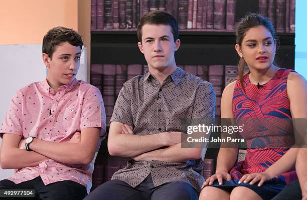 Ryan Lee, Dylan Minnette and Odeya Rush on the set of Telemundo's "Un Nuevo Dia" to discuss the film "Goosebumps" at Telemundo Studio on October 1,...