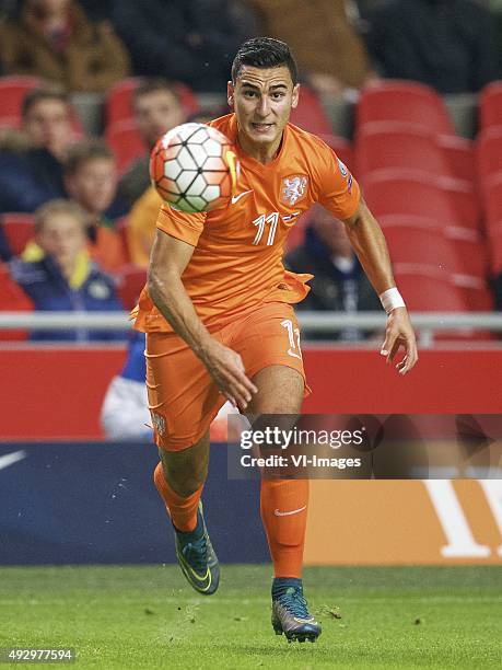 Anwar El Ghazi of Holland of Holland during the EURO 2016 qualifying match between Netherlands and Czech Republic on October 10, 2015 at the...