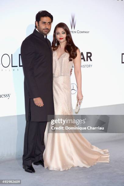 Abhishek Bachchan and Aishwarya Rai attend amfAR's 21st Cinema Against AIDS Gala Presented By WORLDVIEW, BOLD FILMS, And BVLGARI at Hotel du...