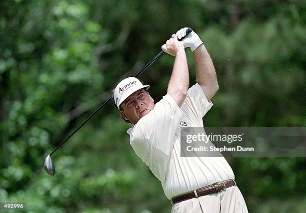 Joey Sindelar swings during the Shell Houston Open at TPC at the Woodlands, Texas. Mandatory Credit: Stephen Dunn /Allsport