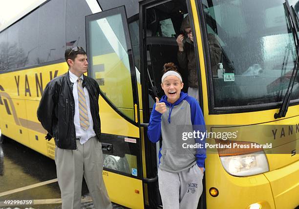 Wednesday, February 27, 2013 -- Members of the UMO women's basketball team stop at the turnpike's Kennebunk rest area on their return to Orono...