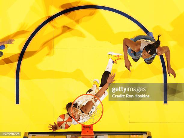 Tamika Catchings of the Indiana Fever shoots the ball against the Minnesota Lynx during Game Three of the 2015 WNBA Finals on October 9, 2015 at...