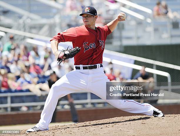 Portland's starting pitcher Drake Britton pitches against the Flying Squirrels Sunday June 10, 2012.