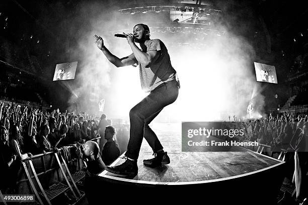 Singer Dan Reynolds of the American band Imagine Dragons performs live during a concert at the Max-Schmeling-Halle on October 16, 2015 in Berlin,...