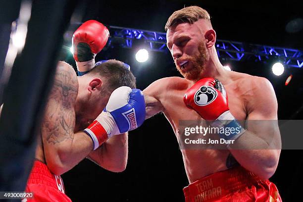 Andrzej Fonfara throws a right at Nathan Cleverly during Main Event: Light Heavyweights fight at UIC Pavilion on October 16, 2015 in Chicago,...