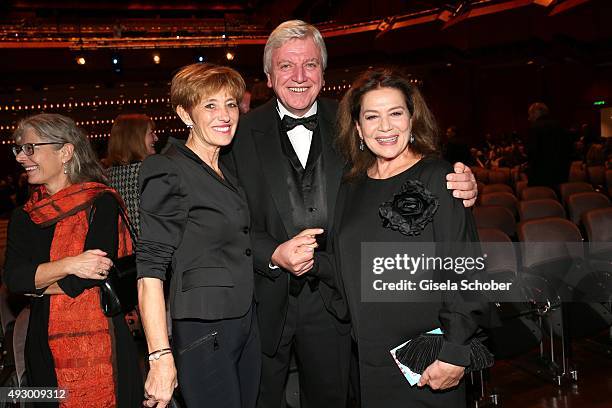 Prime Minister of Hessen Volker Bouffier and his wife Ursula Bouffier and Hannelore Elsner during the Hessian Film and Cinema Award 2015 at Alte Oper...