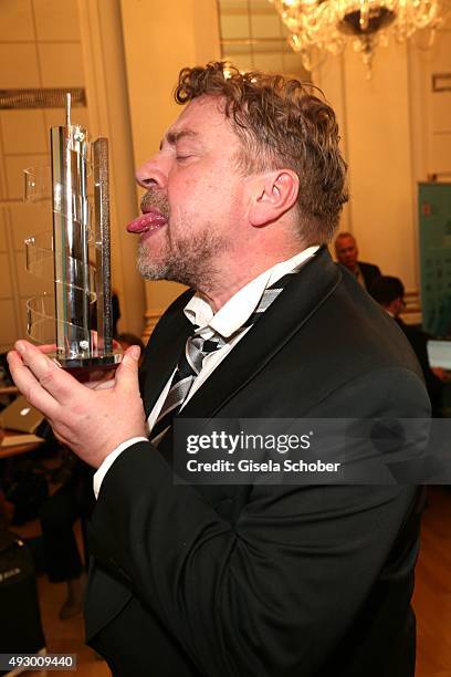 Armin Rohde with award during the Hessian Film and Cinema Award 2015 at Alte Oper on October 16, 2015 in Frankfurt am Main, Germany.