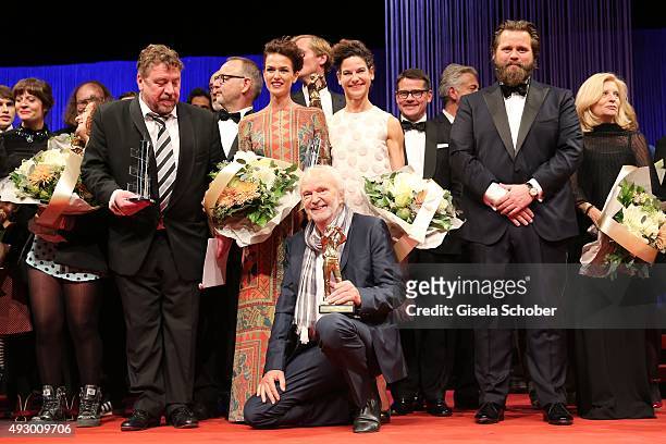 Armin Rohde, Melika Foroutan, Bibiana Beglau, Michael Gwisdeck and Antoine Monot jr. During the Hessian Film and Cinema Award 2015 at Alte Oper on...