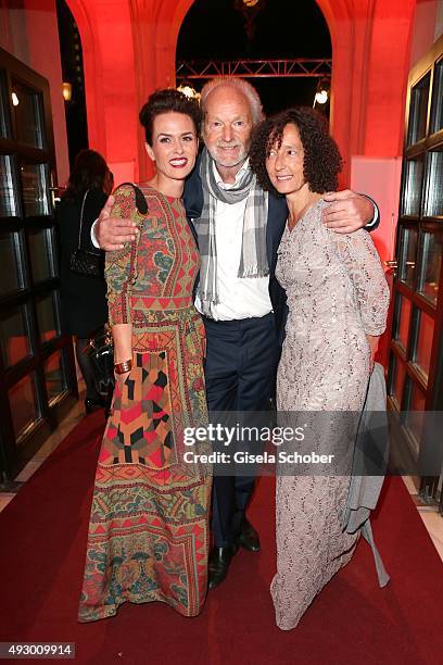 Melika Foroutan, Michael Gwisdeck and his wife Gabriela Gwisdeck during the Hessian Film and Cinema Award 2015 at Alte Oper on October 16, 2015 in...