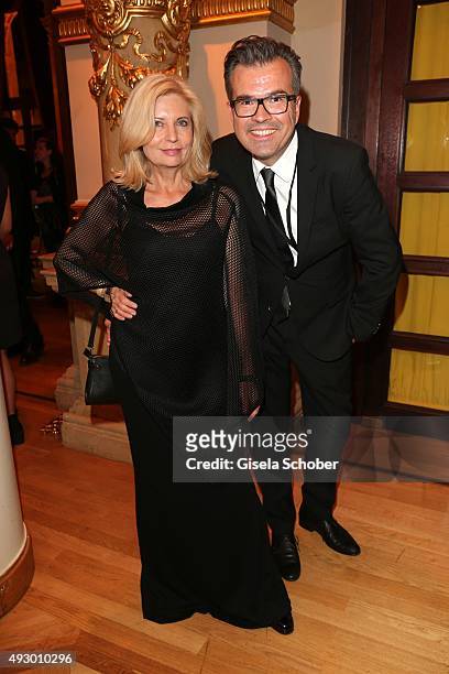 Sabine Postel and Reinhard Maetzler during the Hessian Film and Cinema Award 2015 at Alte Oper on October 16, 2015 in Frankfurt am Main, Germany.