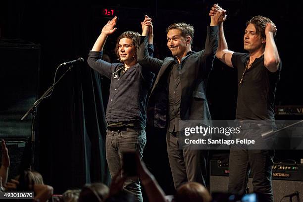 Zac Hanson, Isaac Hanson, and Taylor Hanson of Hanson perform onstage at Irving Plaza on October 16, 2015 in New York City.