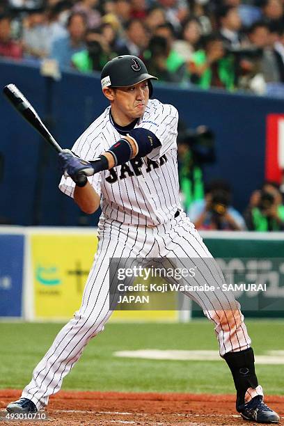 Seiichi Uchikawa of Samurai Japan during the game one of Samurai Japan and MLB All Stars at Kyocera Dome Osaka on November 12, 2014 in Osaka, Japan.