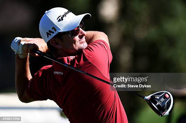 Justin Rose of England plays his shot from the ninth tee during the second round of the Frys.com Open on October 16, 2015 at the North Course of the...