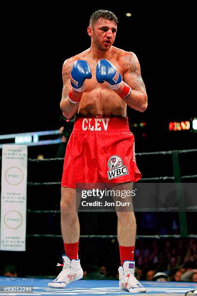 Nathan Cleverly during the Main Event: Light Heavyweights fight against Andrzej Fonfara at UIC Pavilion on October 16, 2015 in Chicago, Illinois....