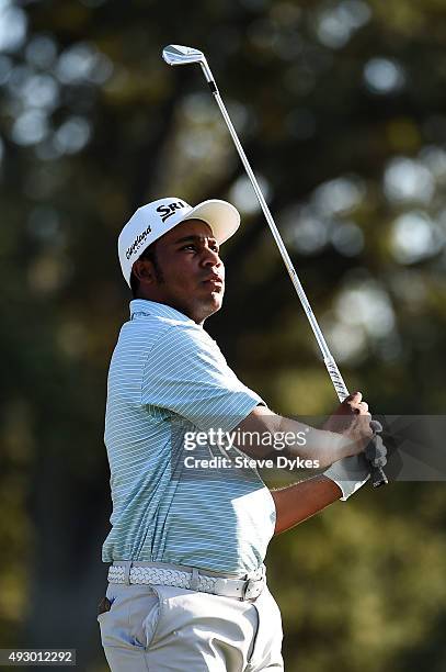 Harold Varner III plays his shot from the second tee during the second round of the Frys.com Open on October 16, 2015 at the North Course of the...