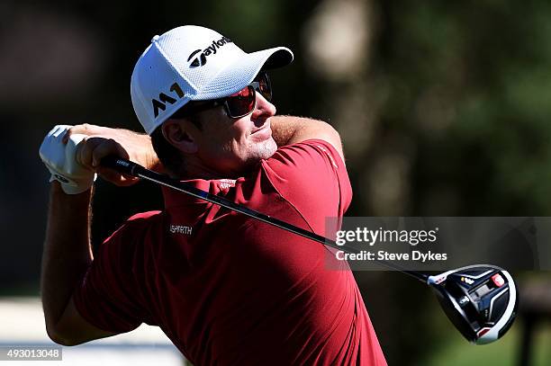 Justin Rose of England plays his shot from the ninth tee during the second round of the Frys.com Open on October 16, 2015 at the North Course of the...