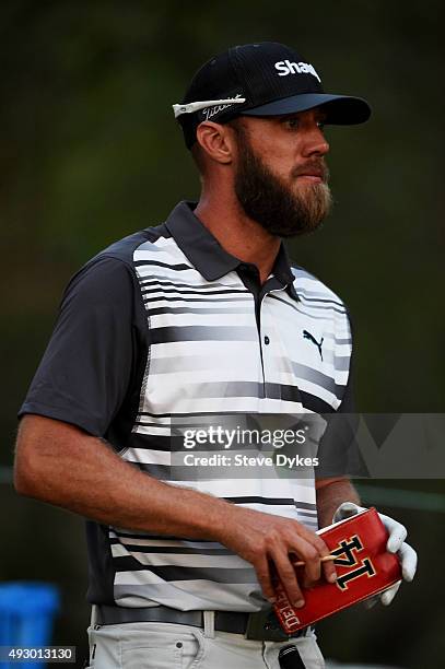 Graham DeLaet of Canada prepares to play his shot from the 18th tee during the second round of the Frys.com Open on October 16, 2015 at the North...