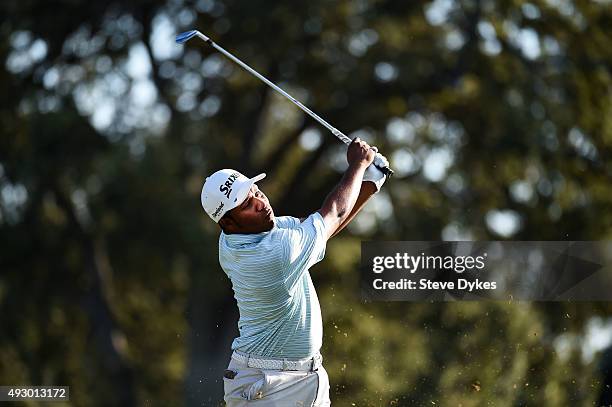 Harold Varner III plays his shot from the second tee during the second round of the Frys.com Open on October 16, 2015 at the North Course of the...