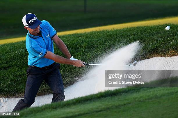 Luke Guthrie plays a shot from a bunker on the 17th hole during the second round of the Frys.com Open on October 16, 2015 at the North Course of the...
