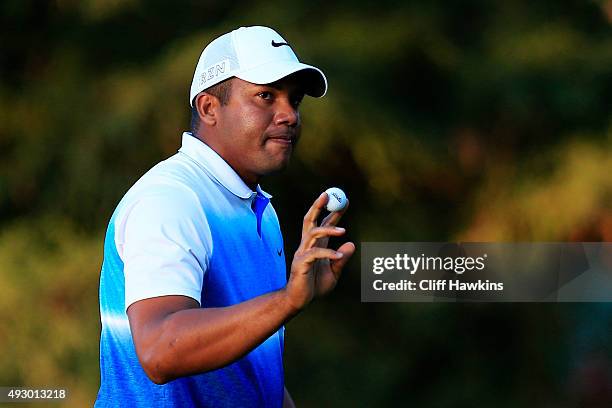 Jhonattan Vegas of Venezuela putts on the 17th green during the second round of the Frys.com Open on October 16, 2015 at the North Course of the...