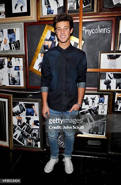 Internet personality Cameron Dallas attends the Calvin Klein Jeans hosted music event in Los Angeles to celebrate the fall 2015 ad campaign at The...
