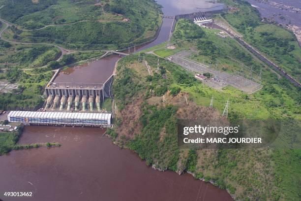 Aerial view taken on December 16, 2013 in Inga shows Inga 1 and Inga 2 power plants on the Congo river. The Democratic Republic of Congo and South...