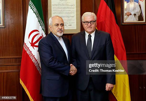 German Foreign Minister Frank-Walter Steinmeier meets with Foreign Minister of Iran Mohammad Javad Zarif on October 17, 2015 in Tehran, Iran. It is...