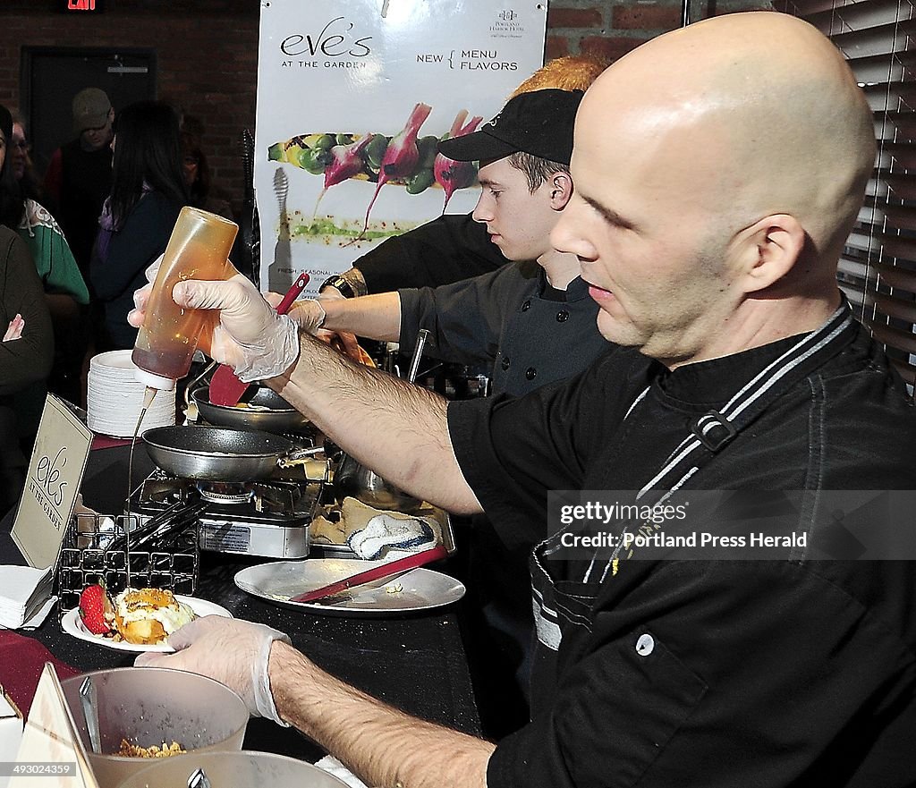 SOUTH PORTLAND, ME - FEBRUARY 28: Winning Chef Tim Labonte from Eve's, Portland Harbor Hotel, pours 