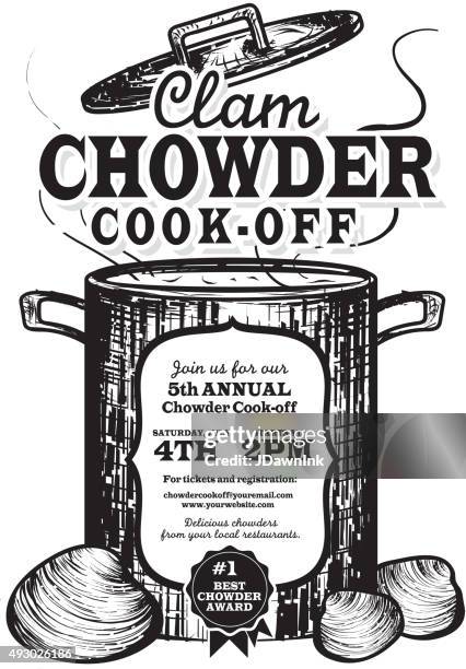 clam chowder cookoff event invitation design template - chowder stock illustrations