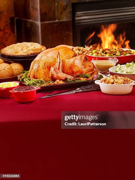 turkey dinner with stuffing and all the fixings - red salvia stock pictures, royalty-free photos & images