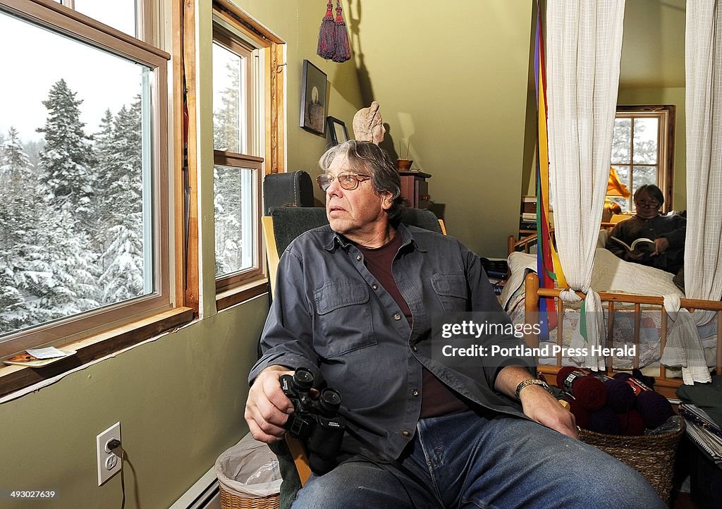 Art Lindgren looks toward the wind turbines on Vinalhaven, which he had initially supported. Disillu