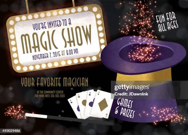 magic show entertainment night invitation design template - magician cards stock illustrations