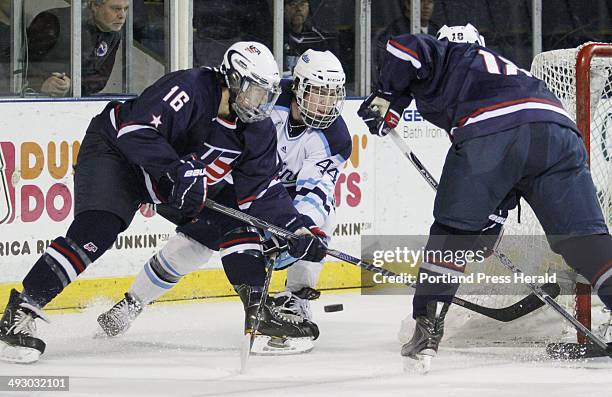 University of Maine vs USA U18 hockey team. Photographed on Sunday, January 2, 2010 at the Cumberland County Civic Center. Ryan Hegarty of Maine...