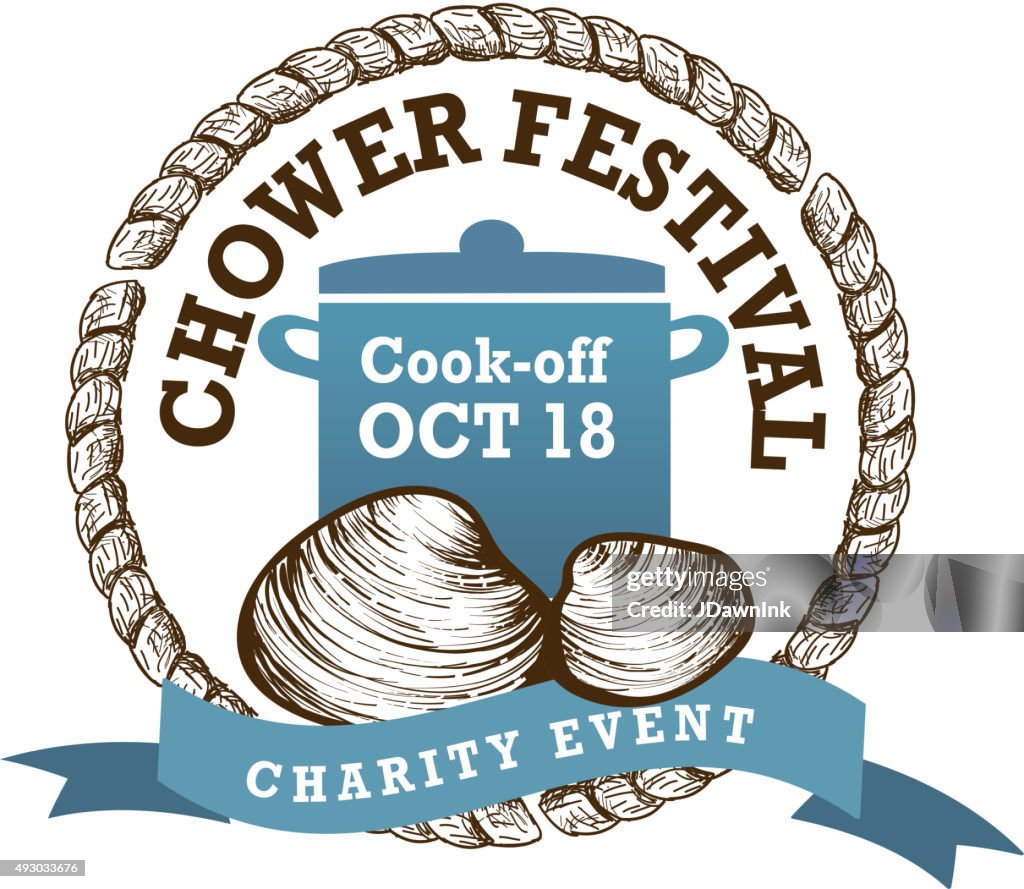 Lighthouse nautical Clam Chowder cookoff label design
