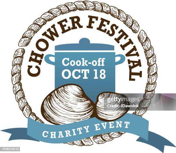 lighthouse nautical clam chowder cookoff label design - fish chowder stock illustrations
